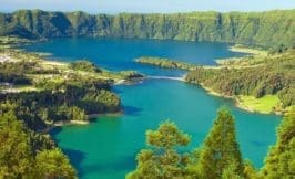 Vista of Sete Cidades in the island of Sao Miguel in the Azores Islands