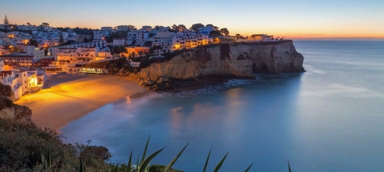 beach in algarve at dusk