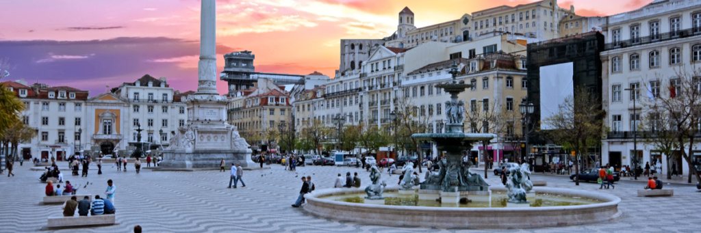 lisbon rossio square sunset portugal