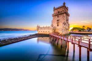 Lisbon, Portugal at Belem Tower on the Tagus River.-300x300